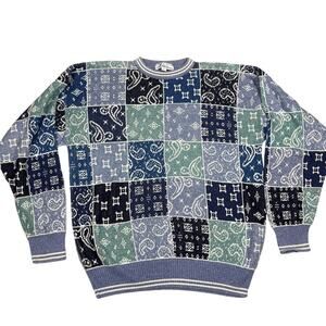 Tricots St Raphael Mens Size L Patchwork Sweater *Flaws
